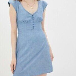 NWT Banana Republic Legging Chambray Ruffle Button Down Front Mini Smocked Blue